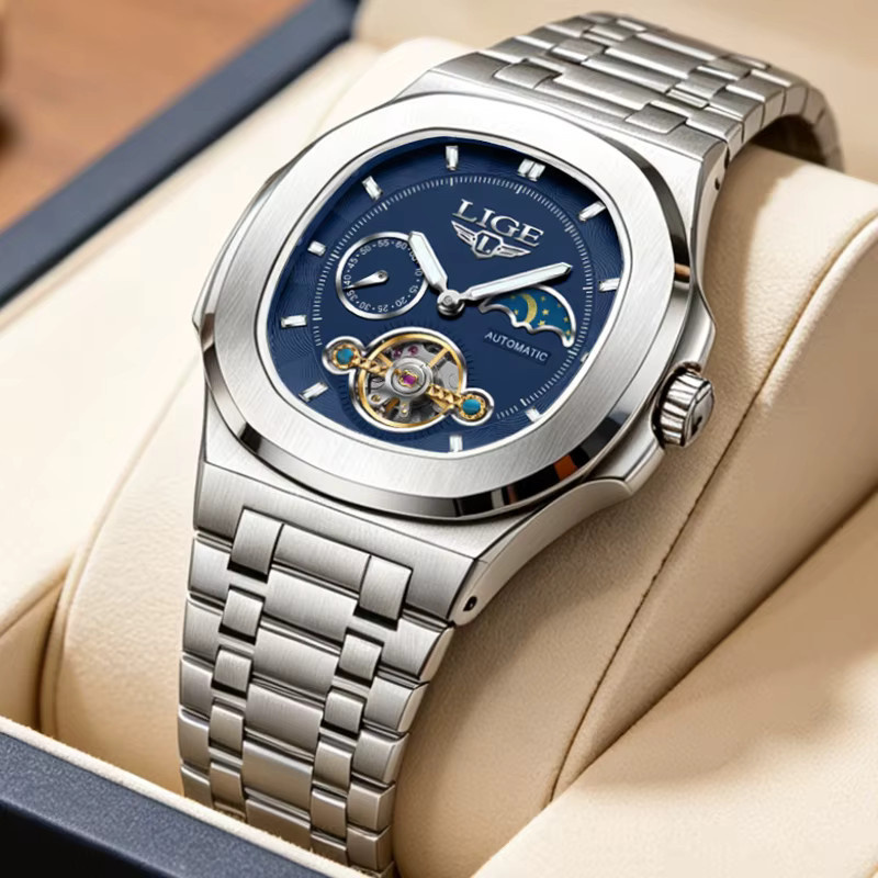 LIGE Armbanduhr Automatik, Edelstahl, Blau, Herren - Bild 3