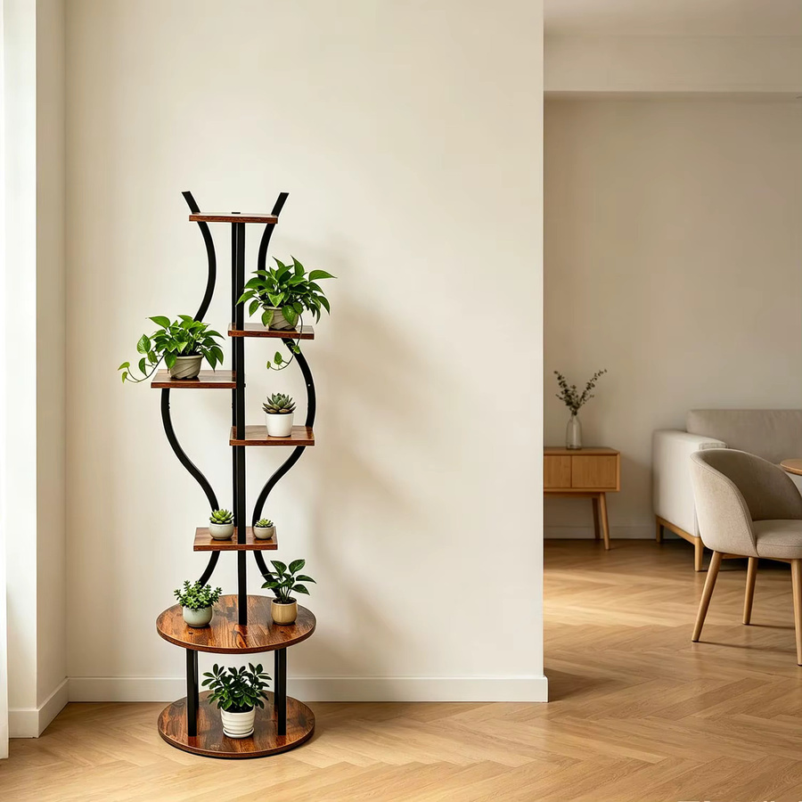Studyset Pflanzenregal aus Metall in Braun, 7-stufiges modernes Blumenregal für Wohnzimmer, Schlafzimmer oder Balkon, Höhe: 145 cm - Bild 2