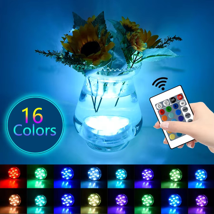 Ammtoo RGB LED Unterwasser Licht mit 10 LEDs, batteriebetrieben, Multicolor, transparent, für Garten, Schwimmbad und Dekoration - Bild 5