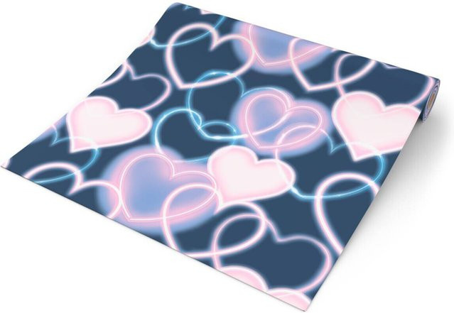 UGEPA Papiertapete mit Herz-Motiv in Blau und Rosa, Breite: 53 cm, Länge: 1005 cm - Bild 1