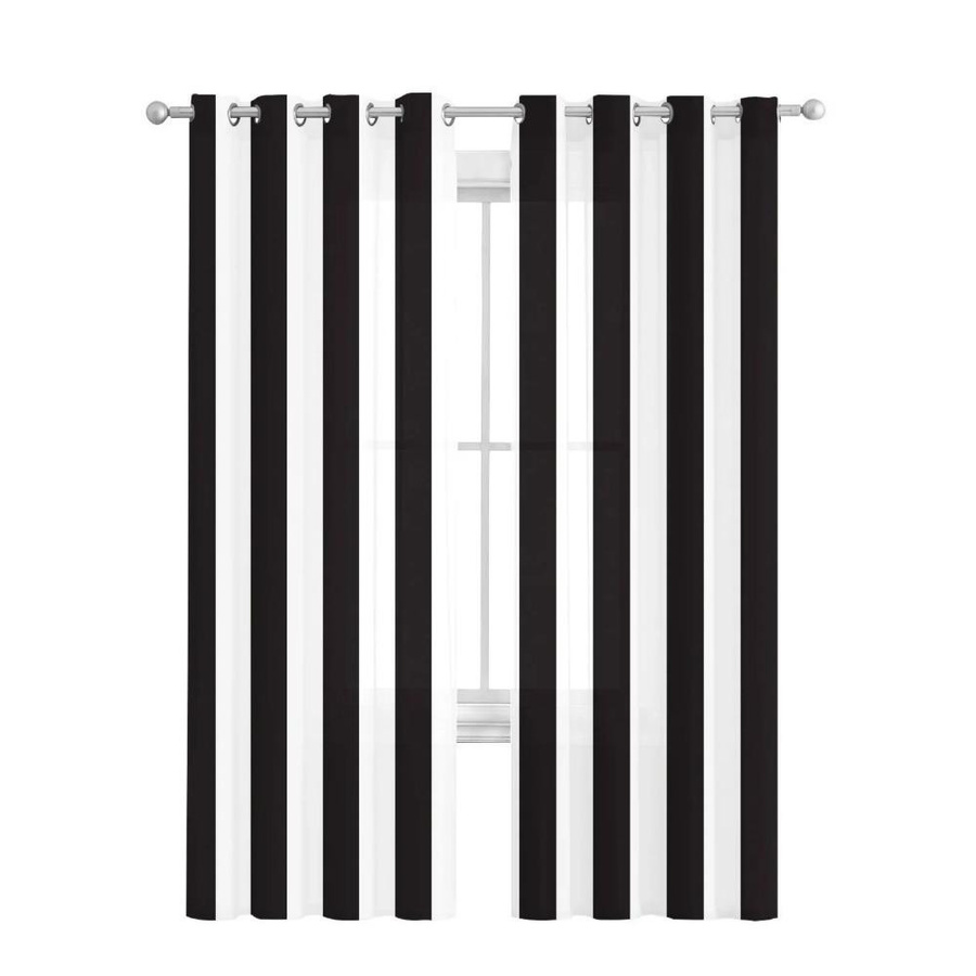 Yiran Furniture Transparentes Tüll-Voile-Organza Vorhang-Set mit schwarz-weißem Streifenmuster für Wohnzimmer, Küche und Schlafzimmer, B: 135 cm, H: 245 cm, 2er-Pack - Bild 3
