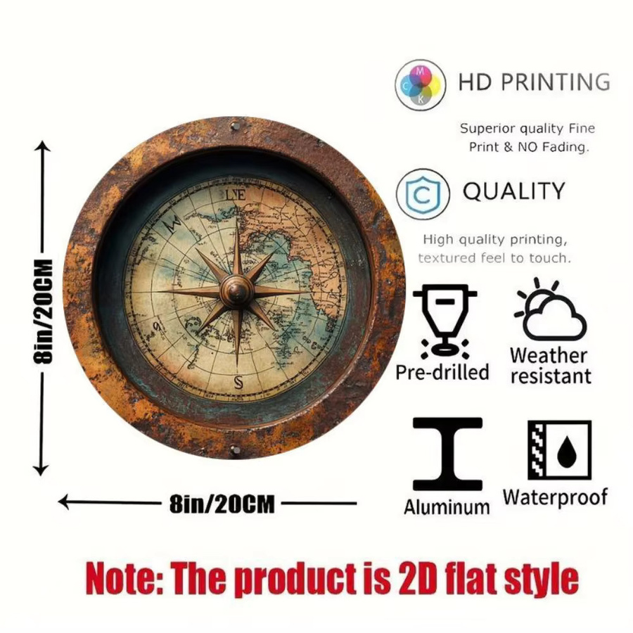 HELLOYOUNG Vintage Weltkarte Metall-Wandkunst Rundes Aluminiumschild in Multicolour Durchmesser: 20,32 cm - Bild 2