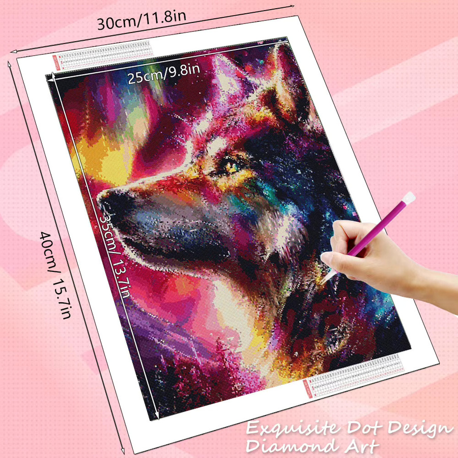 HUACAN Diamantmalerei 5D Wolf Tierkunst mit Rundbohrern, Multicolour Mosaik-Bild für Tischdekoration, B/H: 30,0 x 20,0 cm - Bild 2