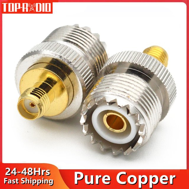 SO-239 auf SMA Adapter, UHF Buchse zu SMA Buchse, RF Koaxial Stecker Adapter, gerade Ausführung aus Kupfer, Farbe: Gold - Bild 1