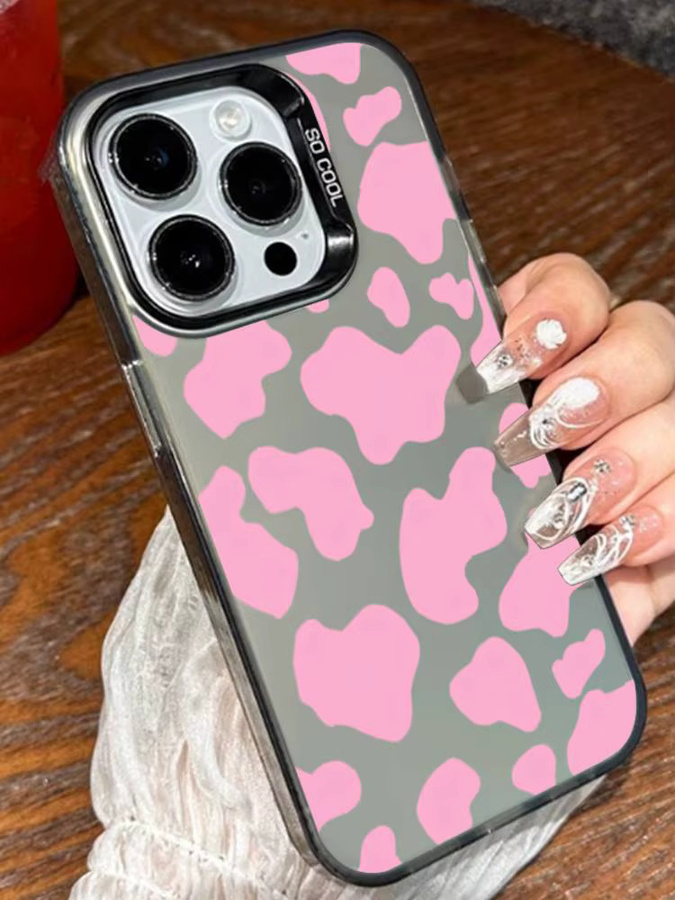 Stoßfeste iPhone Schutzhülle mit Rosa Kuh Piebald Design und Aurora Laser Effekt in Mehrfarbig - Bild 3