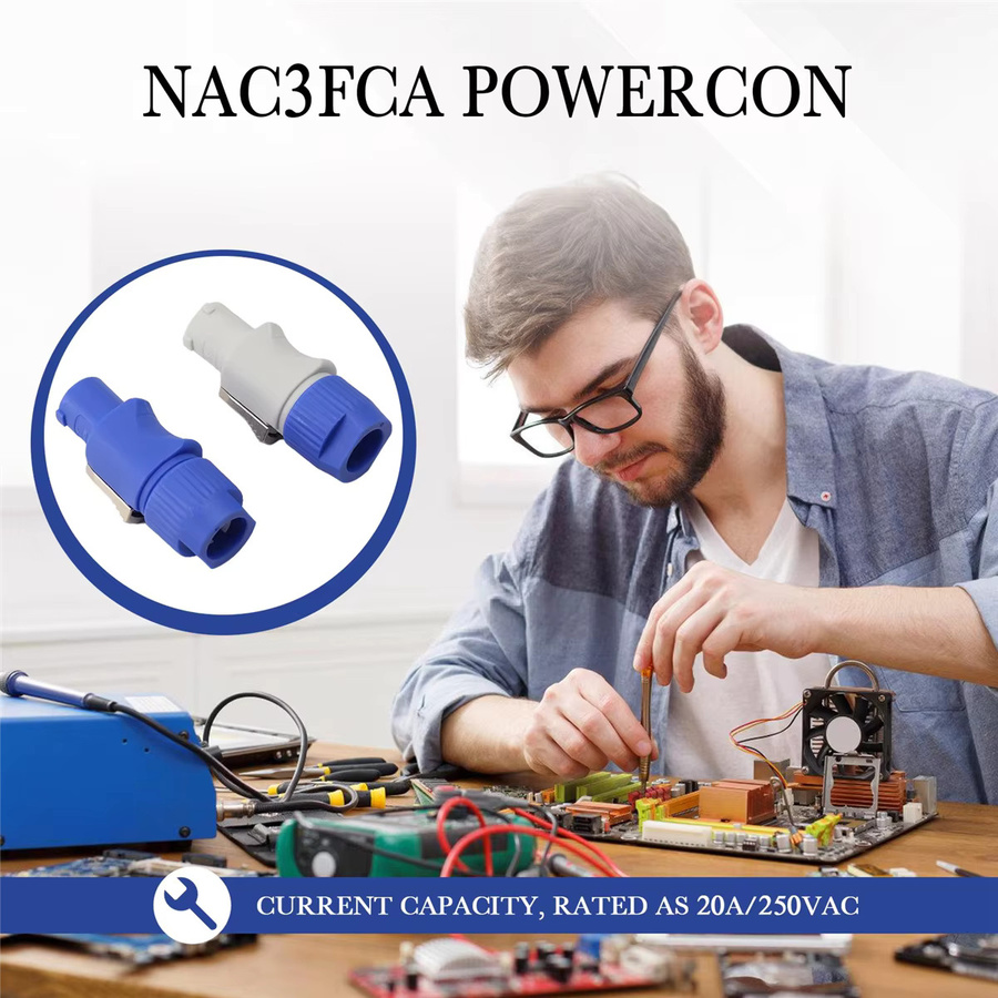 ABQR 20 Stück Speakon-Stecker NAC3FCA NAC3FCB, 3-polige Powercon-Stecker, 20 A, 250 V, AC-Netzstecker, Farben: Blau, Grau und Weiß - Bild 6