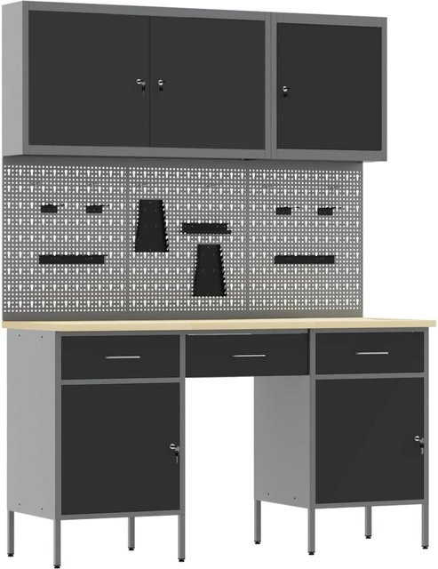 vidaXL Werkbank mit Speicher aus Holz und Stahl in Schwarz, B/H/T: 200 x 150 x 55 cm - Bild 1