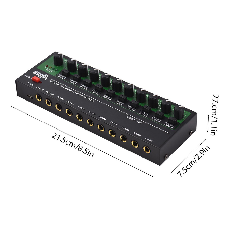 Andoer 10-Kanal Audio Mixer Stereo Mono Line Mixer mit USB-C und Metallgehäuse in Schwarz - Bild 3