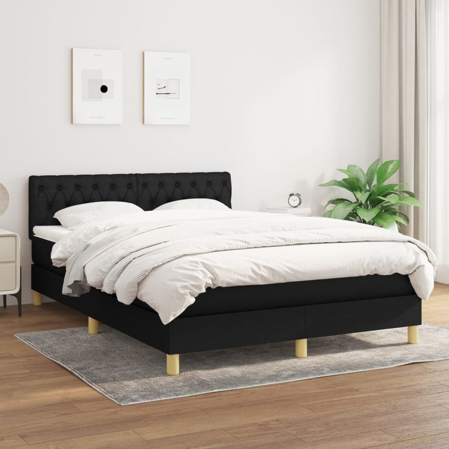 vidaXL Boxspringbett mit Matratze Hybrid-Design in Schwarz aus Stoff, B/T/H: 140 x 200 x 88 cm - Bild 4