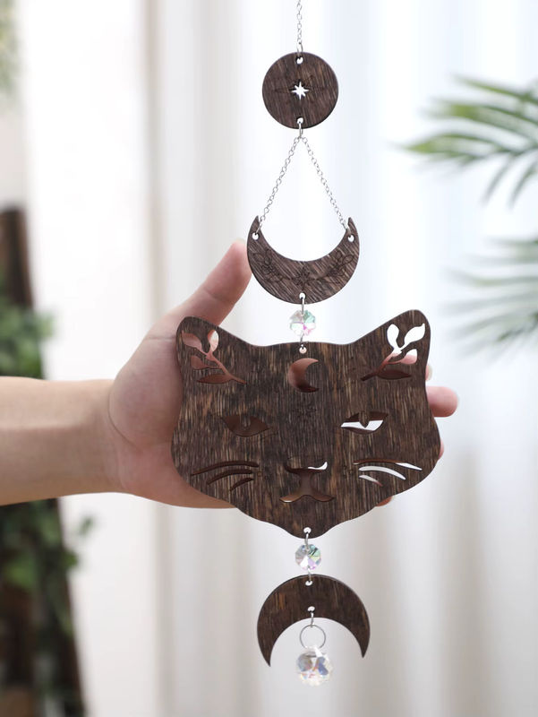Artilady Wandbehang aus Holz mit Katzen-Design und Mondphasen im Boho Mystic Stil - Bild 3