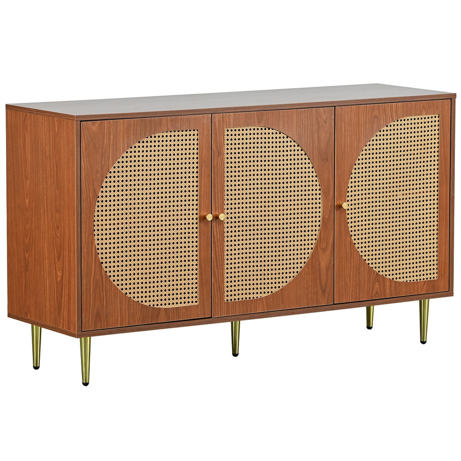 Aosom Rattan Sideboard in Walnuss mit 3 Rattan-Türen, B/T/H: 129,8 x 40 x 76 cm - Bild 2