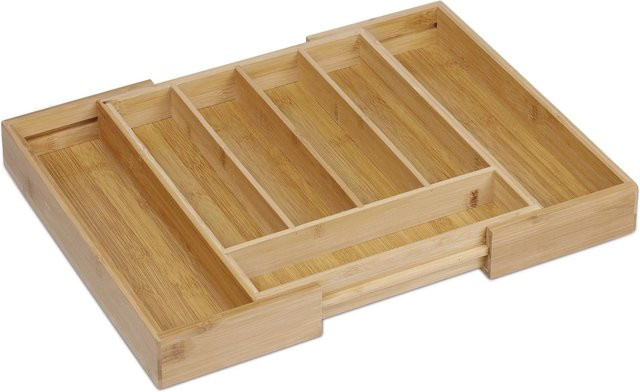 Relaxdays Besteckkasten aus Bambus in Natur Hellbraun, ausziehbar und verstellbar, B/T/H: 31,5 x 37 x 5,5 cm bis 49 x 37 x 5,5 cm - Bild 1