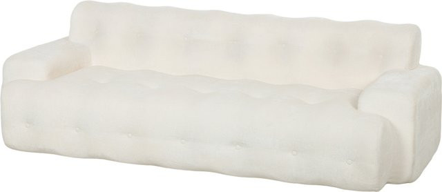 HOMCOM 3-Sitzer Chenille Sofa in Creme mit gestepptem Bezug und tiefer Sitzfläche, Breite: 211 cm - Bild 1