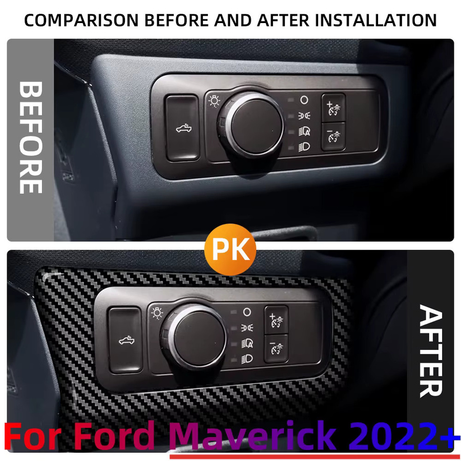 Kohlefaser Scheinwerfer Schalter Panel Abdeckung und Aufkleber Verkleidung für Ford Maverick 2014-2018 in Schwarz - Bild 3