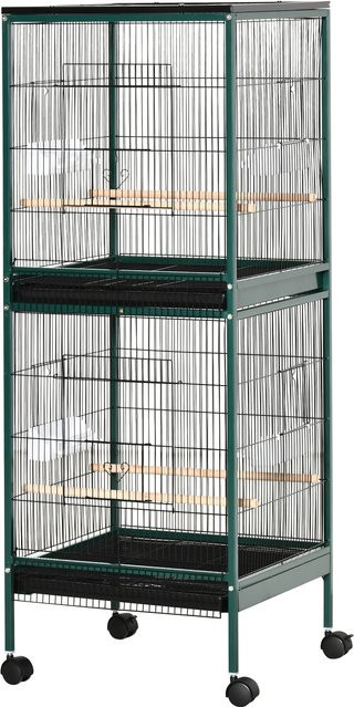 PawHut Doppelvoliere Vogelkäfig auf Standfuß mit Rollen in Grün Schwarz, B/T/H: 51,5 x 50 x 140 cm - Bild 1