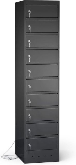 rotstahl Laptopschrank mit 10 Fächern aus Stahlblech, Farbe Anthrazit, B: 40 cm, H: 180 cm - Bild 1