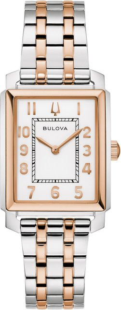 Bulova Damenuhr, Quarz, Edelstahl, Eckig, 25x37 mm, Weiß - Bild 1