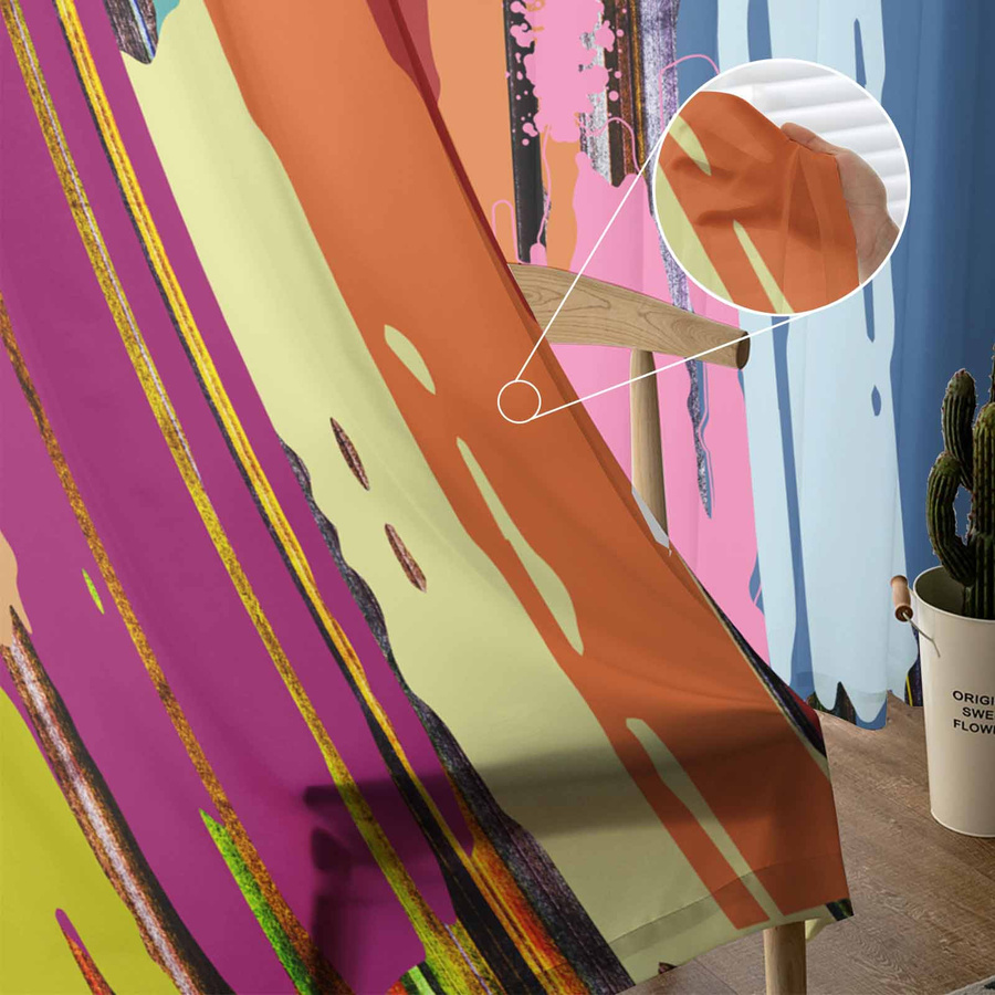 Transparente Tüll- und Voile-Vorhänge im modernen abstrakten Ölmalerei-Stil von Household supplies MH, Mehrfarbig, Breite: 135 cm, Höhe: 115 cm - Bild 2