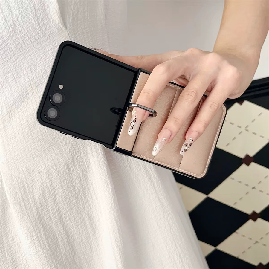 Leder Daunenjacke Handyhülle für Samsung Galaxy Z Flip7 Flip6 Flip5 Flip4 mit Ringhalter und Scharnierschutz in Grün - Bild 3