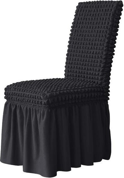 Dehnbarer Seersucker Stuhlbezug mit Schürze und hoher Rückenlehne für Esszimmer, Schwarz - Bild 1