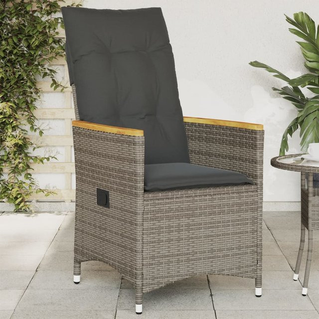 vidaXL Gartensessel aus Polyrattan mit verstellbarer Rückenlehne und Kissen in Grau - Bild 3