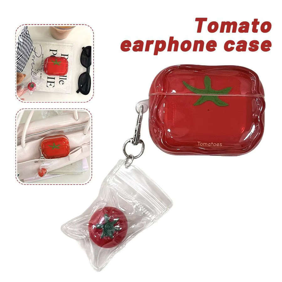Schutzhülle im Tomaten-Design für Apple AirPods 2/3/4, rote TPU Abdeckung für Bluetooth Kopfhörer - Bild 3