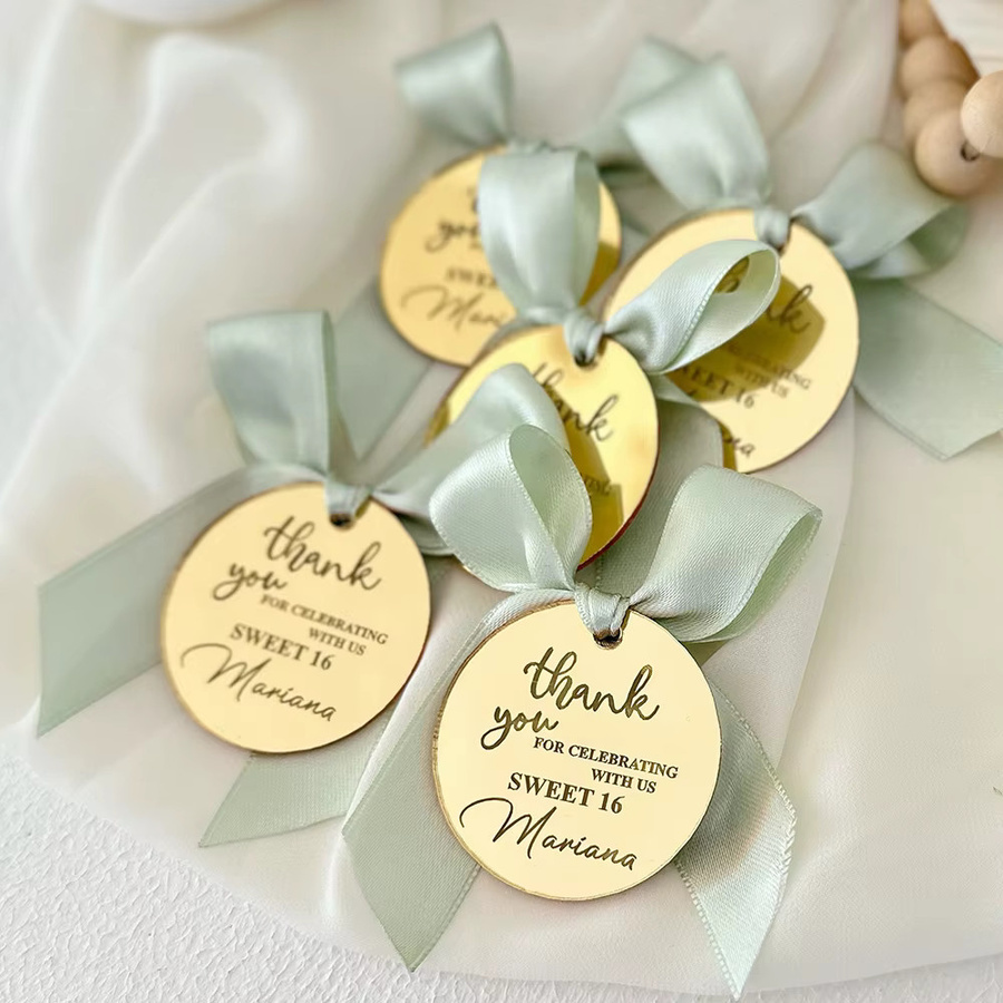 50 Stück personalisierte Babyparty Namensschilder aus Acryl in Silber als Spiegelanhänger und Dankeschön-Karten für deine Party-Geschenke - Bild 1