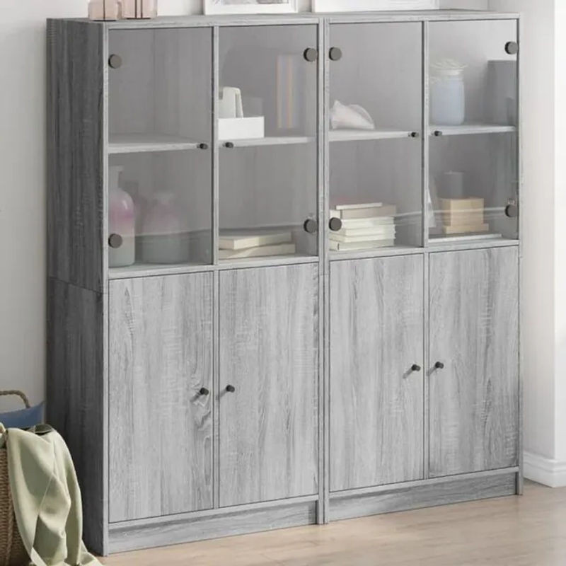 Bücherschrank mit Türen in Grau Sonoma von Vidaxl, B/T/H: 136 x 37 x 142 cm - Bild 1