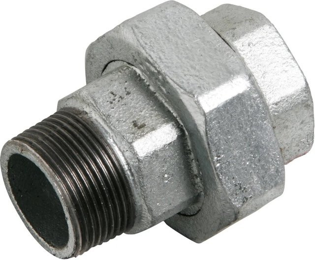 LUX-TOOLS Übergangsverschraubung aus verzinktem Zink, AG 41,9 mm (R 1 1/4) x IG 38,9 mm (Rp 1 1/4), Farbe Silber - Bild 1