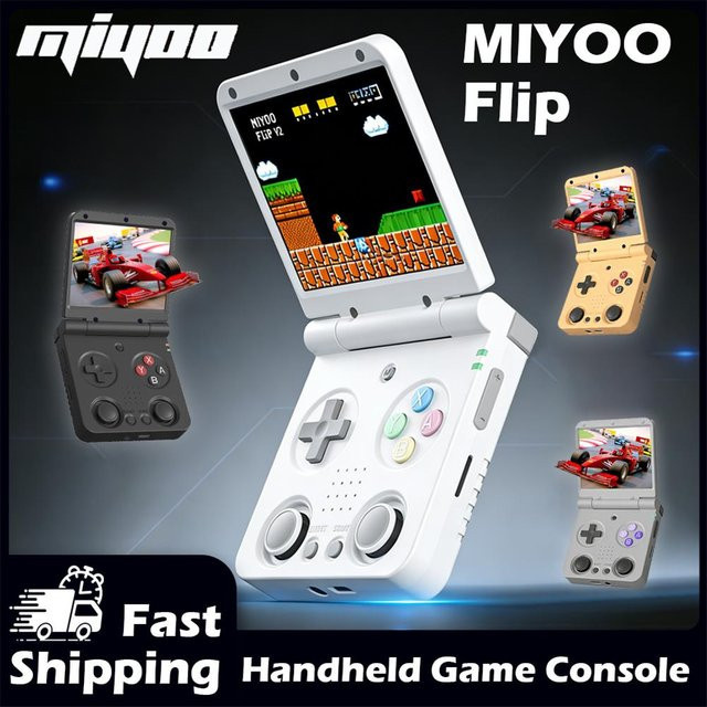 MIYOO Flip V2 Handheld-Spielkonsole mit 3,5 Zoll IPS-Bildschirm und Linux-System für Retro-Videospiele in Grau oder Weiß - Bild 1