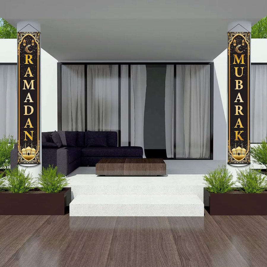 VIKAMA Ramadan Mubarak Banner Set als hängender Hintergrund für Innen- und Außenpartys mit orientalischem Design, B/H: 180 x 30 cm - Bild 4