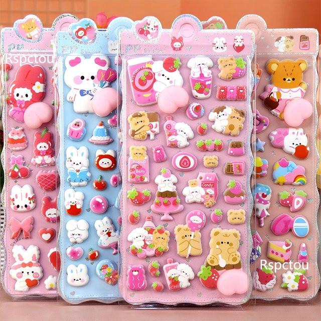 Charile Hasen- und Bären-Po-Aufkleber, 4-teiliges Set, Kawaii Cartoon-Tier Belohnungs-Bubble-Sticker - Bild 1
