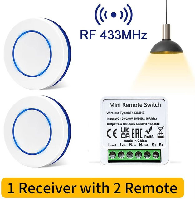 Szaoju Drahtlose Runde Fernbedienung mit Mini Empfänger für LED Lampen und Birnen, RF Schalter Modul 2200W, Weiß - Bild 1