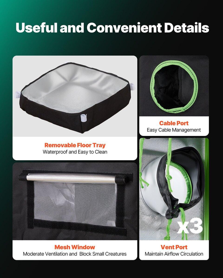 Buying Solutions MB Indoor Grow Zelt Schwarz B/T/H: 40 x 40 x 160 cm aus 600D Oxford-Gewebe mit Mylar-Beschichtung und Beobachtungsfenster - Bild 5