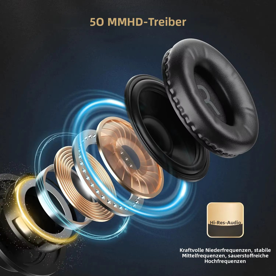 Ortizan Kabelgebundene Over-Ear-Kopfhörer in Schwarz mit 50-mm-Treibern und 3,5-mm-Audiobuchse für Studio-Monitoring, DJ und Recording - Bild 3