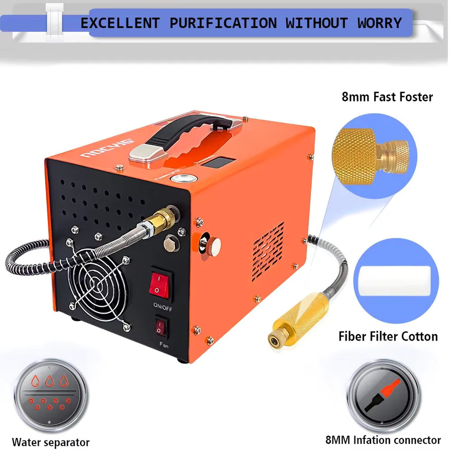 NUOGE PCP-Luftkompressor Hochdruckpumpe für Tauchflaschen mit integriertem Netzteil, 4500 Psi, 30 Mbar, Orange - Bild 2