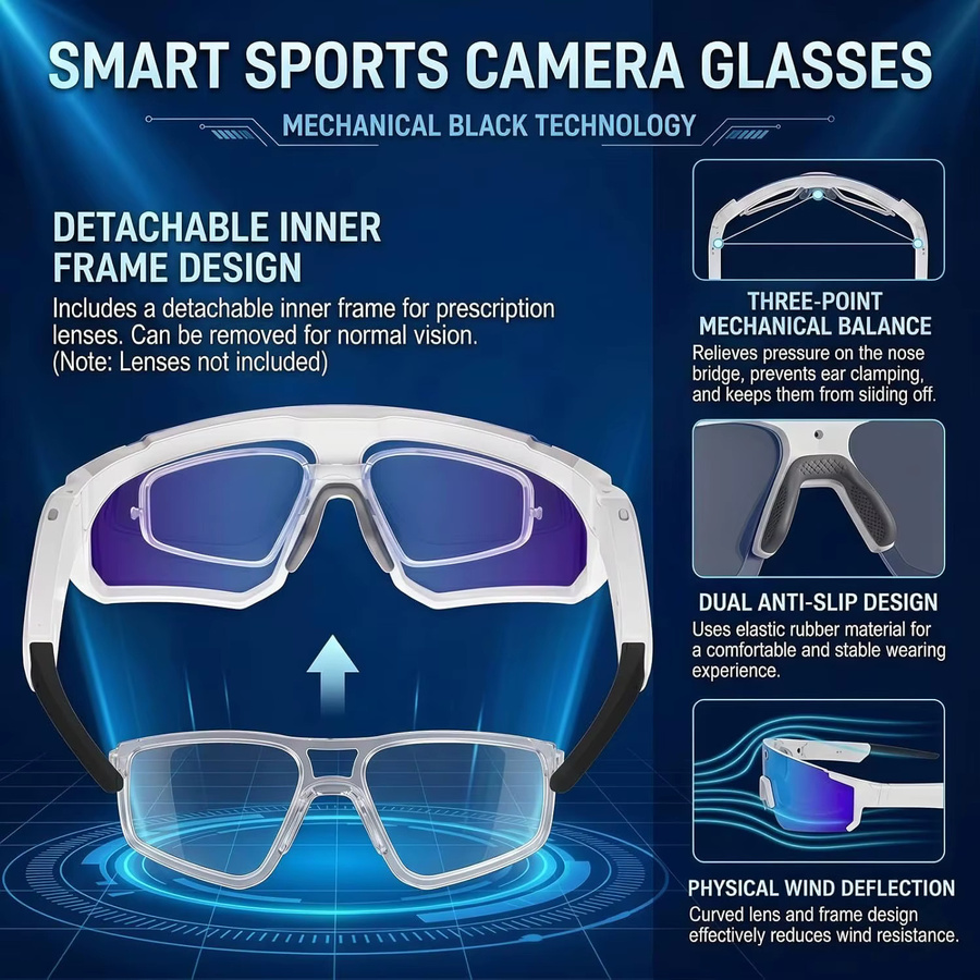 GUHUAVMI KI-Sport-Smartbrille mit 8MP-Kamera und Bluetooth-Kopfhörern für Outdoor-Radsport in Orange und Rot - Bild 5
