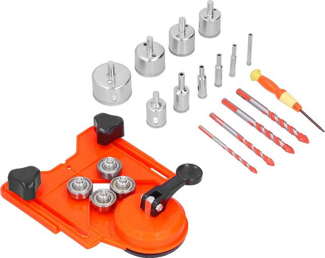TOMTOP JMS 16er Set Diamantbohrer Lochsäge und Fräser für Fliesen und Holz in Orange, Durchmesser: 6,50 mm - Bild 1