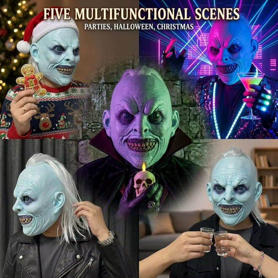 patygr Blaue Dämonen-Gesichtsmaske, Horror, Fantasy, Blau - Bild 6