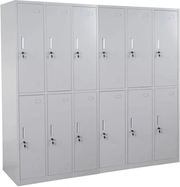 MCW Schließfach Preston T829 Grau mit 12 Fächern aus Stahlblech, B/T/H: 180 x 45 x 30 cm - Bild 1