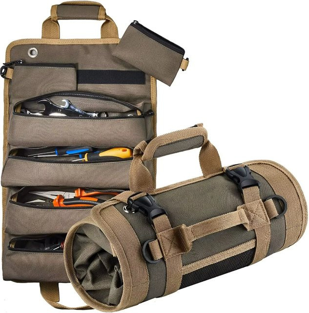 Professionelle Mehrzweck-Werkzeugtasche in Braun, rollbare und wasserdichte Aufbewahrungstasche mit mehreren Taschen für Zangen und Schlüssel - Bild 1