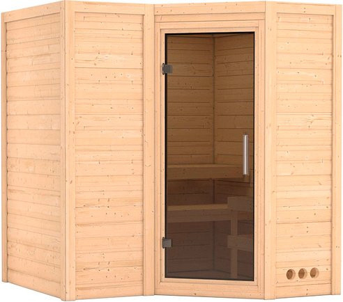 Karibu Sauna Riga 1 für 3 Personen aus Fichtenholz in Beige - Bild 1