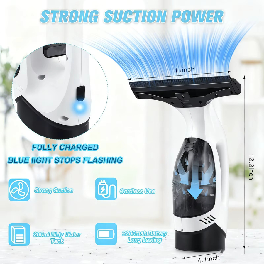 VamsLuna Kabelloser 3-in-1 Fensterstaubsauger mit Spray- und Reinigungsfunktion in Weiß - Bild 2