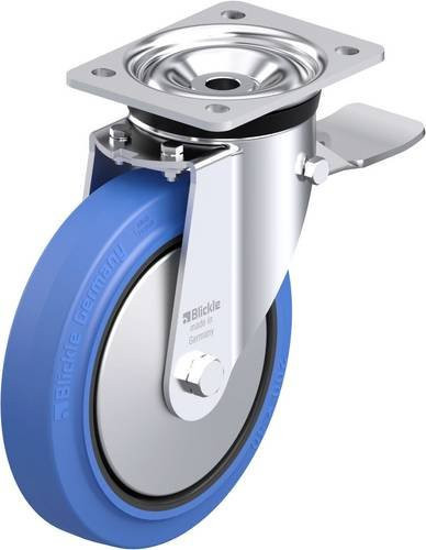 Blickle Stahlblech-Lenkrolle LK-POEV 200XR-ST-SB-FA in Schwarz und Blau mit 200 mm Rad-Durchmesser und 500 kg Tragfähigkeit - Bild 1