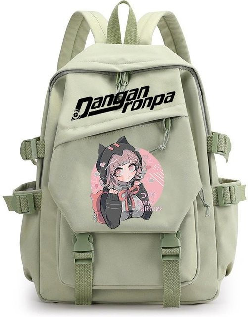 3-teiliges Danganronpa Schulrucksack-Set aus Oxford-Stoff in Hellgrün mit Schultasche, Schultergurt und Federmäppchen - Bild 1
