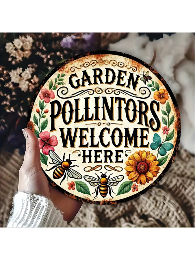 Potdemiel Vintage Aluminiumschild Garden Pollinators Welcome Here in Mehrfarbig, B/H: 20,3 x 20,3 cm - Bild 7