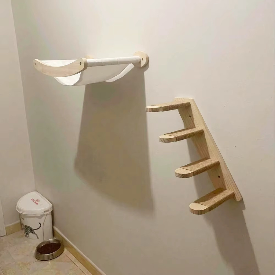 CWV Katzen-Wand-Hängematte aus Holz mit Stufen-Set, Kletterleiter und Kratzseil in Multicolour im skandinavischen Design - Bild 3