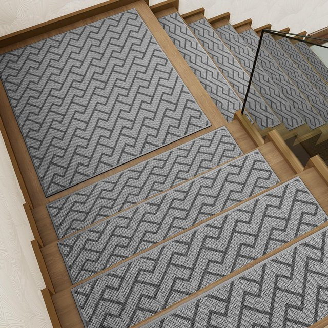 Rutschfeste Treppenmatten von Lodestar aus Leinen und Polyester in Grau, B/T: 76 x 20 cm - Bild 1