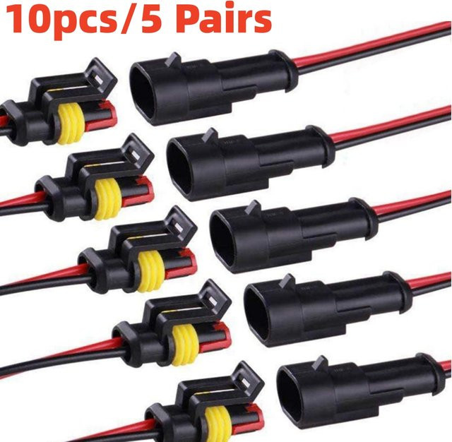 AOKIN 2 Pin Way Wasserdichte Stecker Set, 5 Sätze Männlich und Weiblich, Schwarz, für 16 AWG Draht in Auto, Lkw und Boot - Bild 1