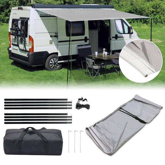 Camping-Markisen-Überdachung Sonnensegel für Wohnwagen und Wohnmobil in Grau, B x H: 2,4 x 3 m mit Keder-Rohraufsatz und Aufbewahrungstasche - Bild 1